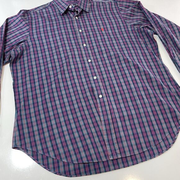 VTG Polo Ralph Lauren Men’s Button Shirt Blue Check Lowell Sport Cotton 17-35 Lg - Picture 2 of 7